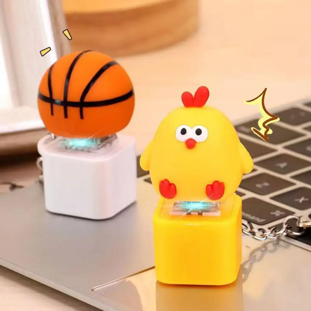 Stress Relief Click Toy Wooden Fish Duck Basketball Lion Keycap Fidget Toy with Sound Light Stress Relief Clicking for Kids