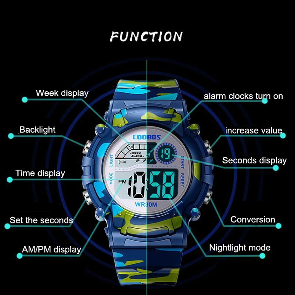 New Military Watch For Child Boy Girl Sport Digital Kids Watches Alarm Date Luminous Waterproof Watches Student Electronic Clock