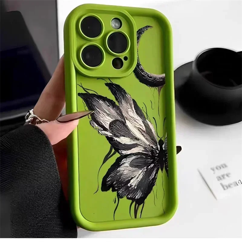 Art Oil Painting Butterfly Soft Case for IPhone 14 13 12 11 Pro 7 8 Plus Se 2020 X XR XS Max Cover for IPhone 15 Pro Max Cases