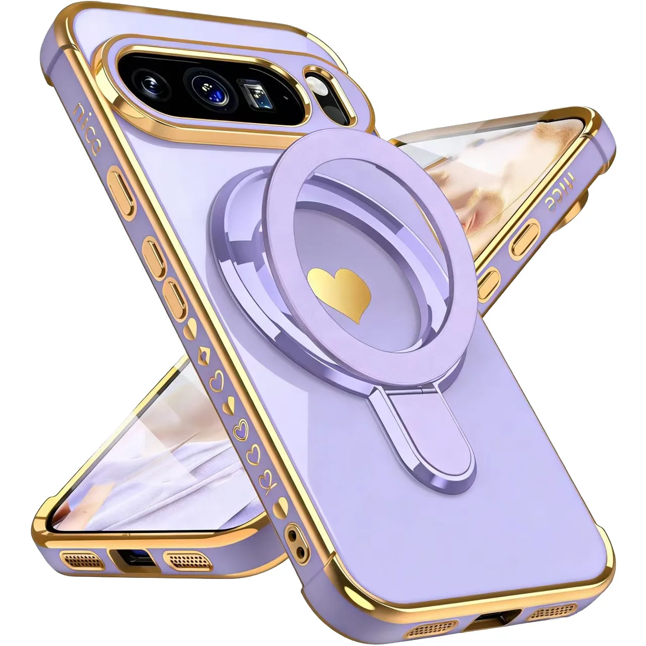 Love Heart Magnetic Stand Holder Case with Airbag Plating Soft Cover