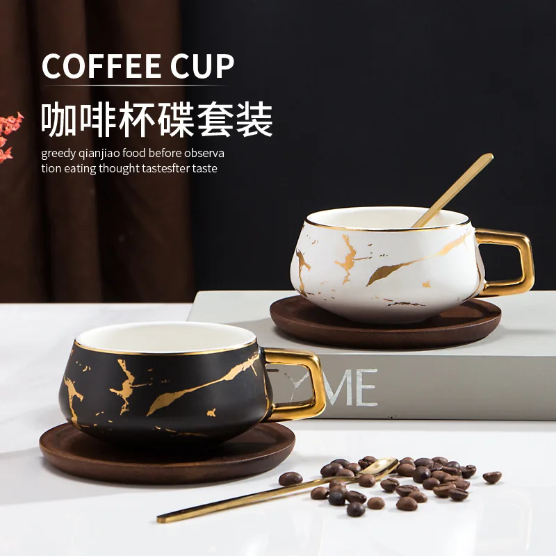 

Modern Simple Coffee Cup Nordic Ceramic Mug Gold Painted Marble Ceramic Cup Coffee Cup Set Wholesale