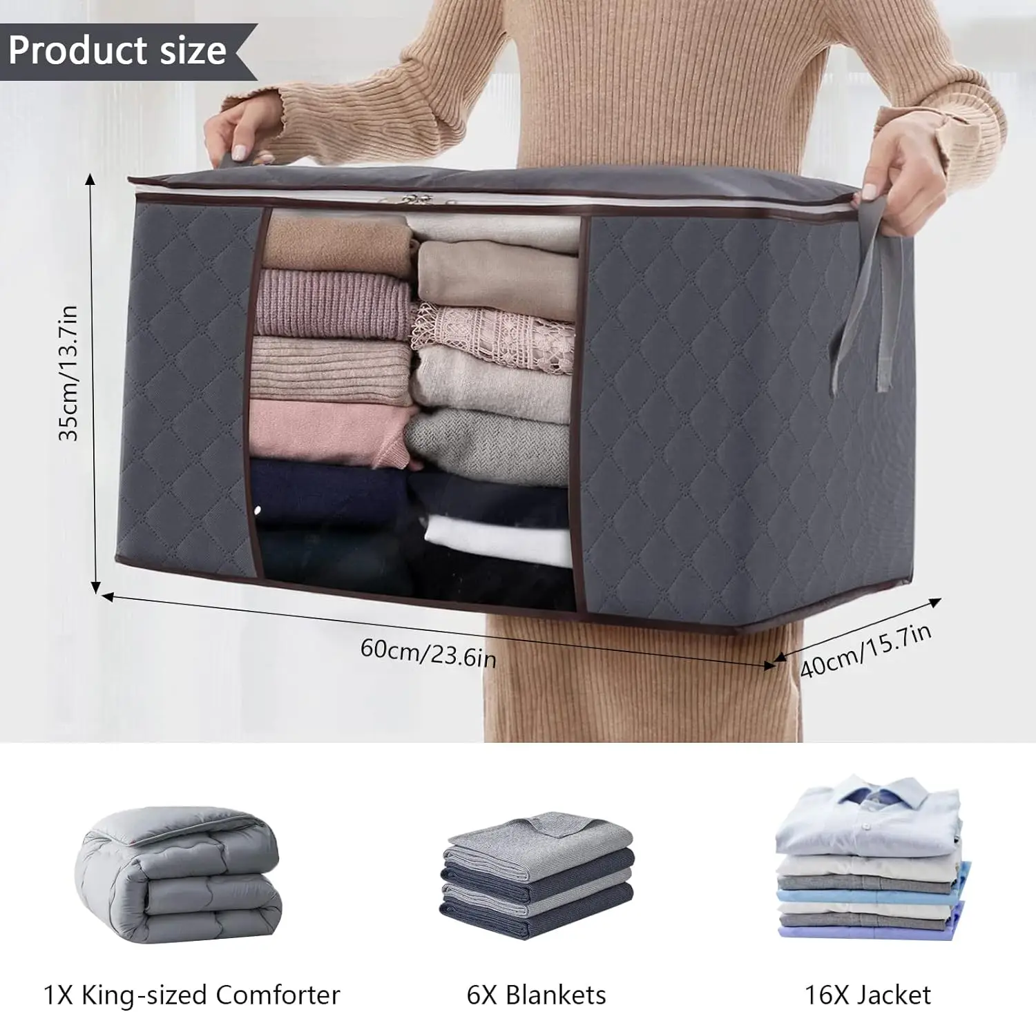 quilt storage bag with cover can be folded, can be used for bedding clothes toys with 2 reinforced handle 2