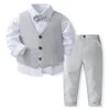 Top Quality Kids Suits Boys 1 to 5Years Paty Birthday Outfit Boys Toddler Bowtie Dress Children Blazer Blue Child Wedding Suit