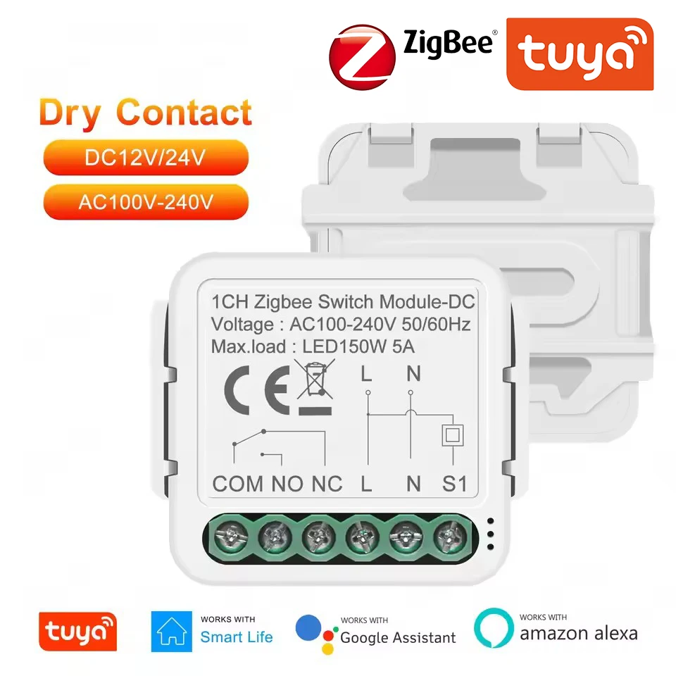 투야 와이파이 드라이 스위치 모듈 지그비 스위치 접점 5A 범용 차단기 릴레이 DC 12/24V AC 100-240V 알렉사 구글 호환