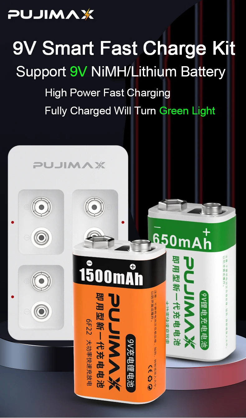 Smart Battery Charger USB Independent Slot Adapter 4 Slots 9V 6F22 For Ni-MH/Ni-Cd/Li-ion Lithium Rechargeable Batteries