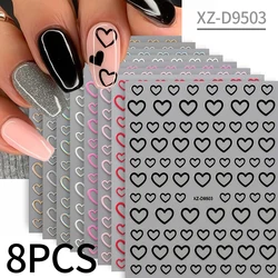 8PCS Metallic Pink and Gold Star Nail Art Stickers - High Gloss Pentagram Design for Trendy Manicure Decoration (NLS395 - 03 - S1)