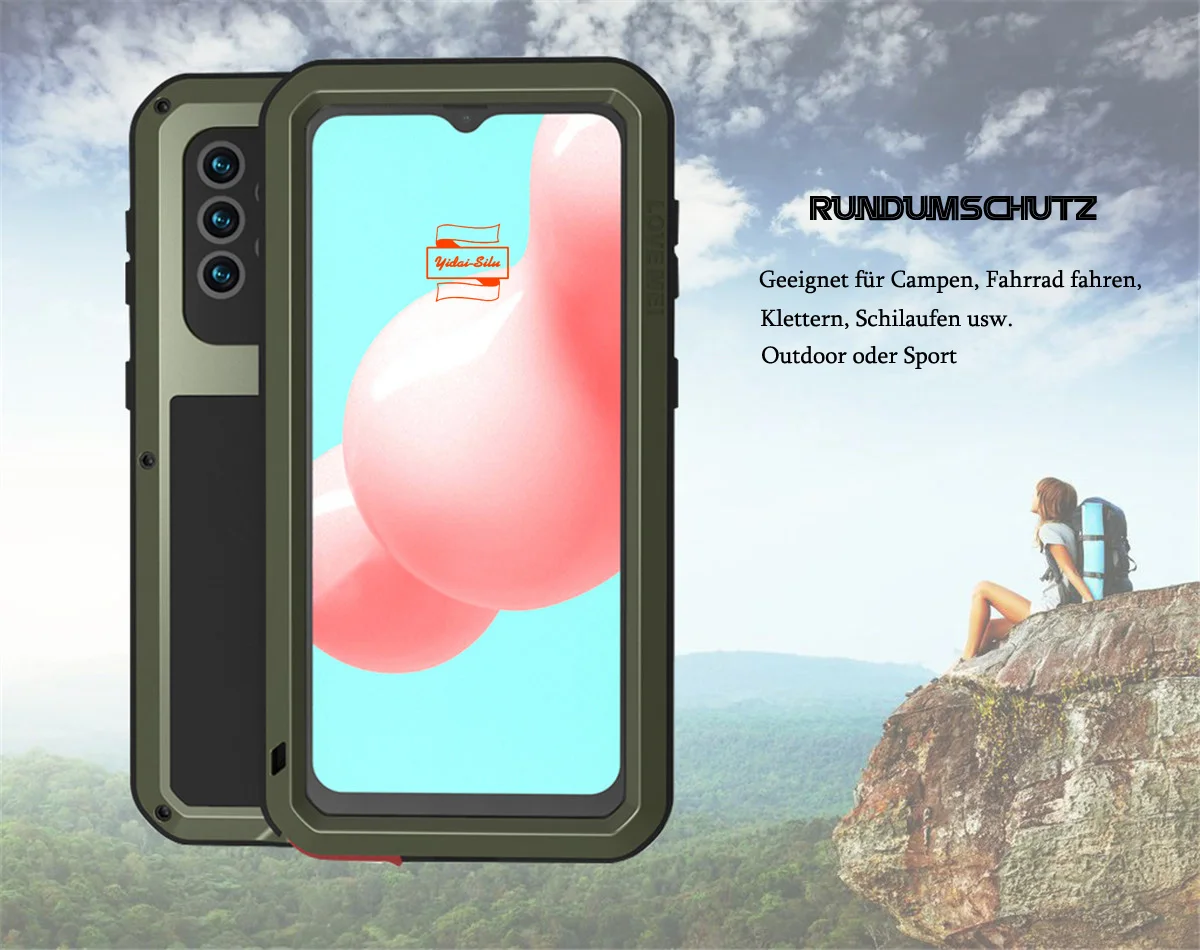 

Yidai-Silu Outdoor Waterproof Case Shockproof Dustproof Hybrid Metal TPU Bumper Display Glass Cover for Samsung A72 52 32