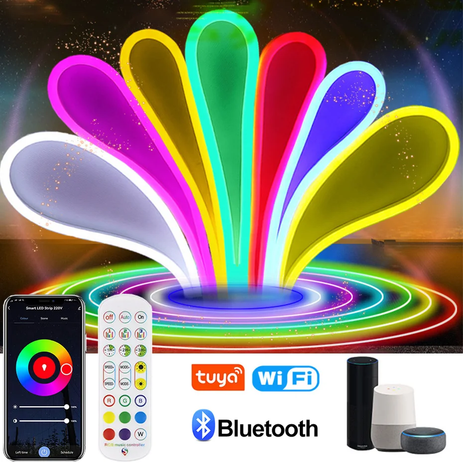 Tuya Smart Wifi Led Neon Strip Rgb 12V Colore Variabile Musica Silicone Flessibile Strip Light Led Tape Bluetooth/Ir Controllo Vocale