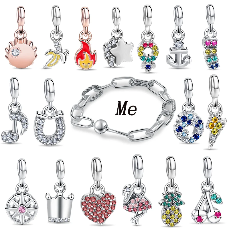 

Fit Original Pandora ME Series Mini Charms Dangle Double Connector Accessories 925 Silver Bracelet For Women Jewelry Gift DIY