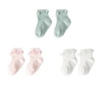 3pairs/lot Infant Girl Cute Lace Sock Ribbed Children's Non-slip Socks Solid Breathable Baby Girl Ankle Socks 0-5Y Kid Girl Sock 4