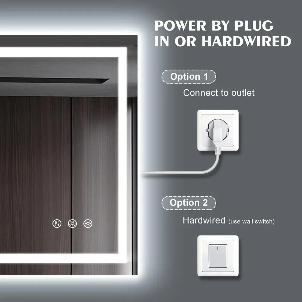 Description Picture 6 of itemAnti-Fog Shatter-Proof Bathroom Mirrors Bathroom for Wall 40 "x 24" With Front and Backlit Lights Memory Fixture Freight free