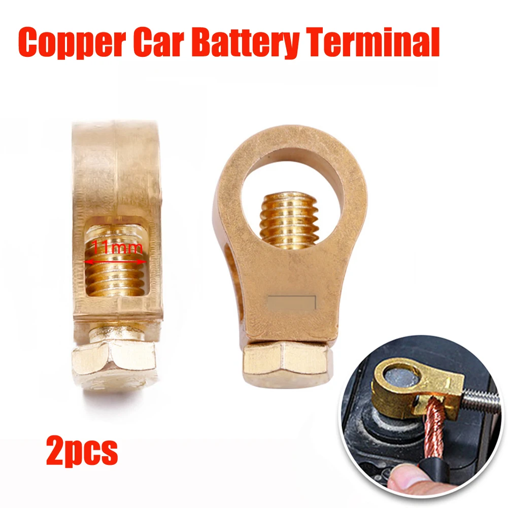 

2pcs Car Battery Terminal Wire Cable Clamp Pure Brass Battery Terminal Top Post Cable Terminals Wire End Auto Accessories