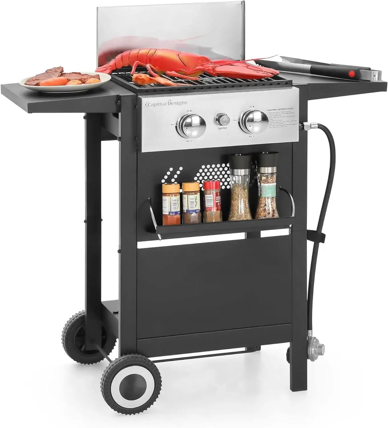 

Propane Gas BBQ Grill with Cast Iron Griddle Pan, Output Small Barbecue Grill for Outdoor, Patio, Backyard & Balcony