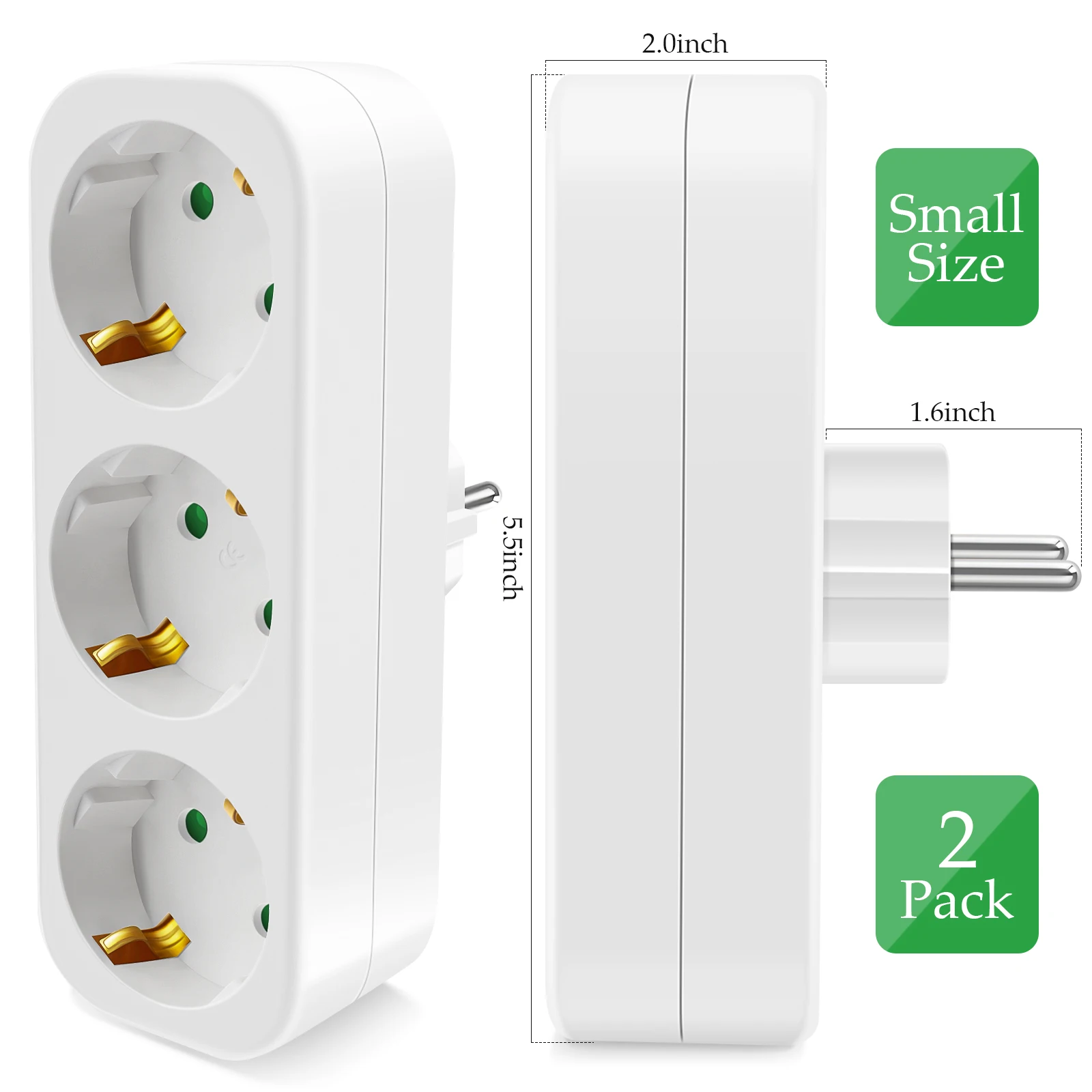 2pcs European Conversion Plug Electrical Socket German Standard 250V 16A Multiple Plug Power Socket Adapter 3AC Outlet for home 2