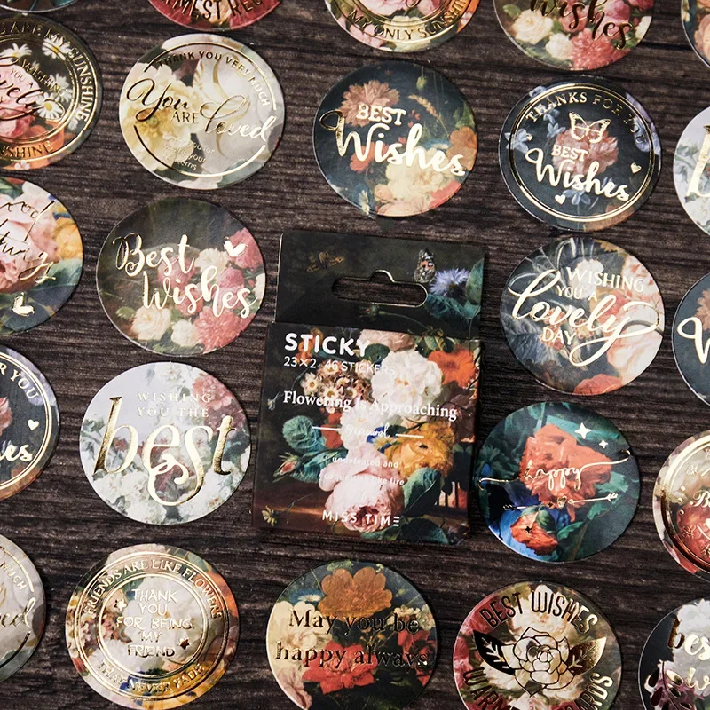 

46pcs/box Bronzing Stickers Butterfly Firework Sea Flower Series Creative Exquisite Ins DIY Round Stickers