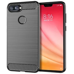 Luxury Carbon Fiber Soft TPU Phone Cover with Brushed Texture for Mi 8 Lite (Grey)