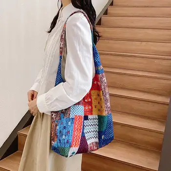 Fanshion Ethnic Style Patchwork Bag Bohemian Shoulder Bag Casual Large Capacity Commute Shopper Tote Bags