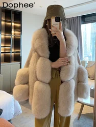 Fashion Fox Fur Coat Female 2023 Winter Thicken Thermal Temperament Lady Mid-Length Down Feather Liner Stitching Leather Coat