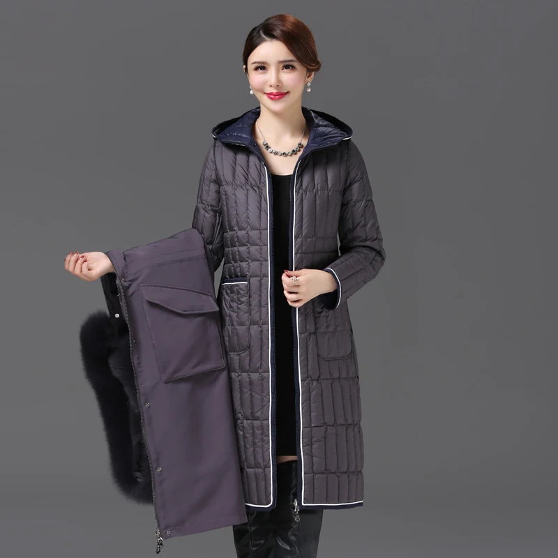 Shengyu Boya Live Face Removable Parker Middle-Aged and Elderly Ladieswear's Wear Over-The-Knee Long down Jacket Women's Jacket Thickened