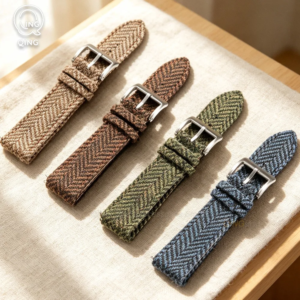 Vintage Tweed Weave Quick Release Nylon Leather Watchband Strap in Multiple Sizes
