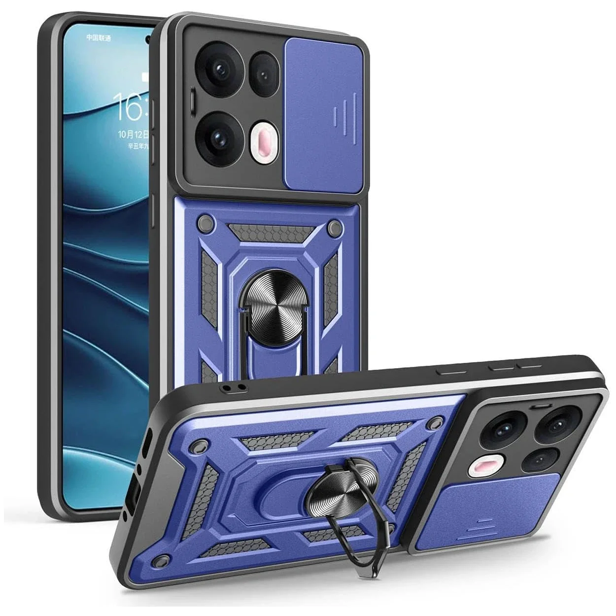 Shockproof Armor Case with Slide Camera Protection and Ring Holder