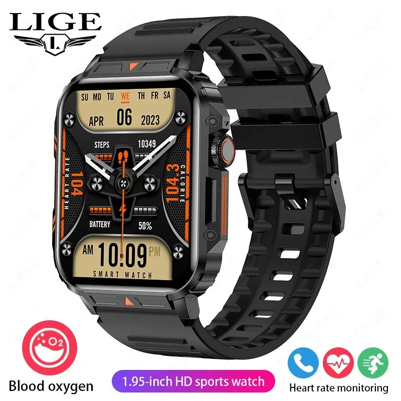 Lige smartwatch 1,95 zoll bildschirm gesundheits überwachung uhren ip68 wasserdichte sport fitness smart uhr für männer frauen reloj hombre