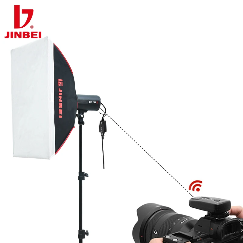 JINBEI 500Ws 2x 250W Studio Flash Light Kit Radio Photography Lighting with Trigger 2x 50x70cm Softbox 2x1.9m Stand