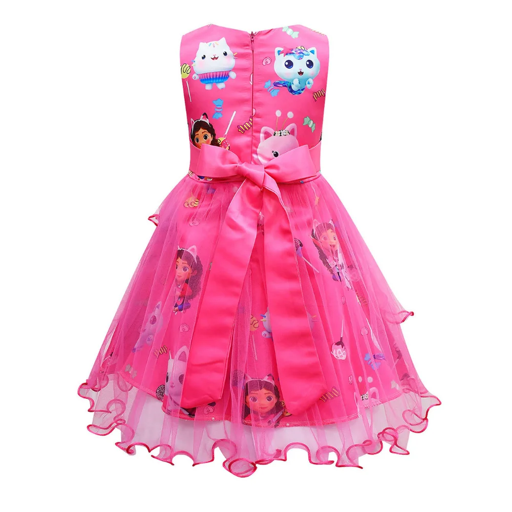 Girls dress princess costume kids clothes Gabbys Dollhouse Costume For Baby Girl Lace Dress Fashion Kid Up Bow Print Princess Frock Children Tunic Clothes