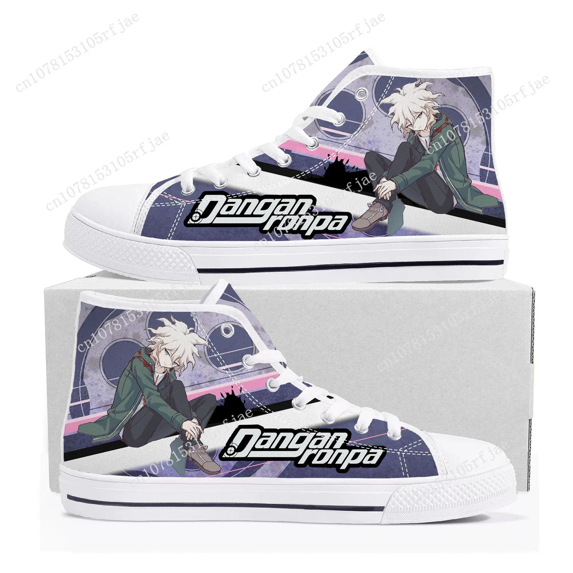 

Cartoon Game Danganronpa Komaeda High Top Sneakers Mens Womens Teenager High Quality Canvas Shoes Casual Tailor Made Sneaker