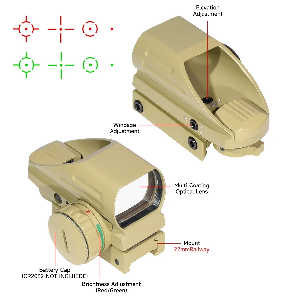 HD103 Red Green Dot Sight 4 Reticle Optics ON & Off Switch Sight Tactical Collimator Optical Riflescope with 20mm Rail Mount red dot sight,rifle scope