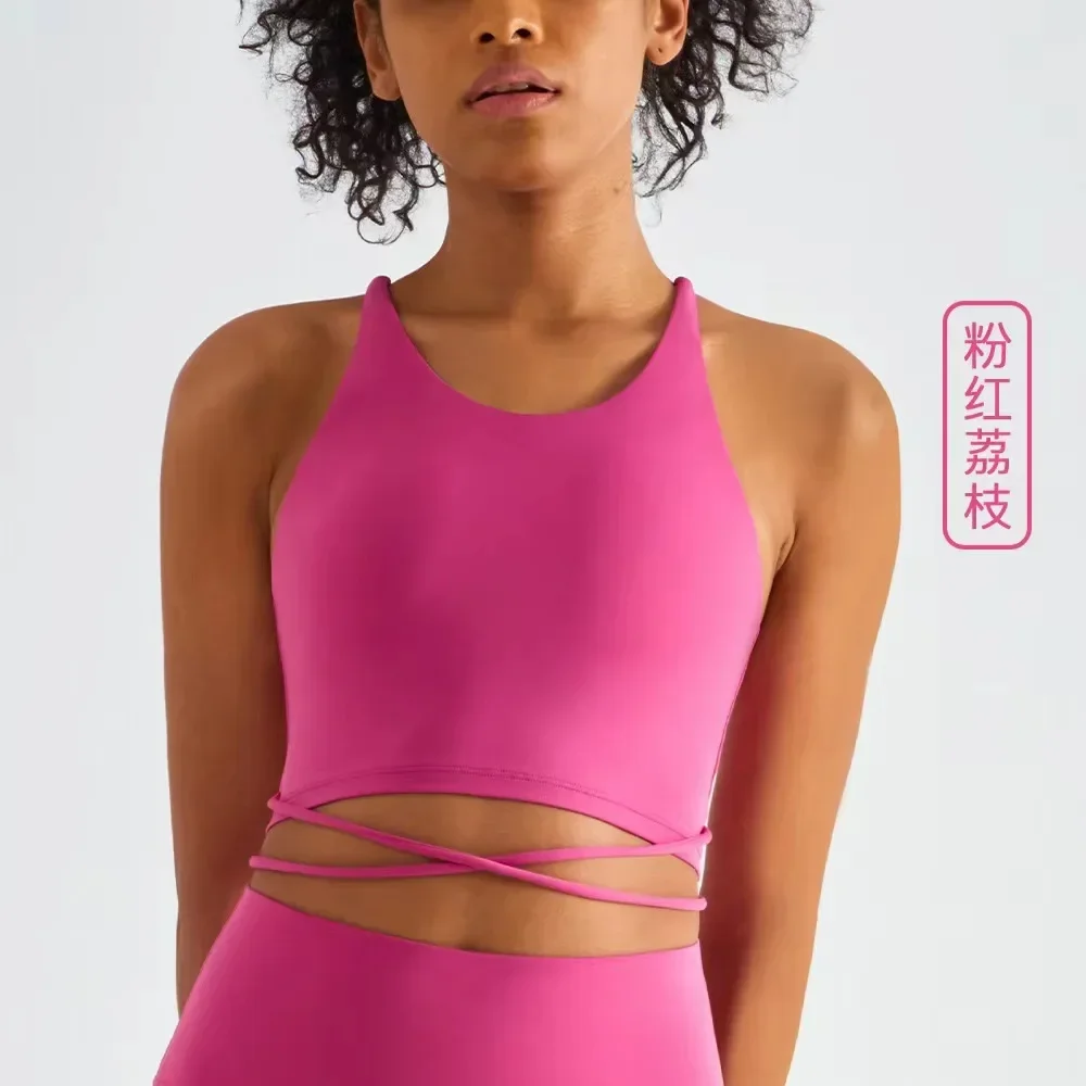 Lemon Sexy Tight Fitness Bra Tight Women Solid Color Gym Sports Top Yoga Vest Back Cross Straps With Chest Pad Workout Clothes