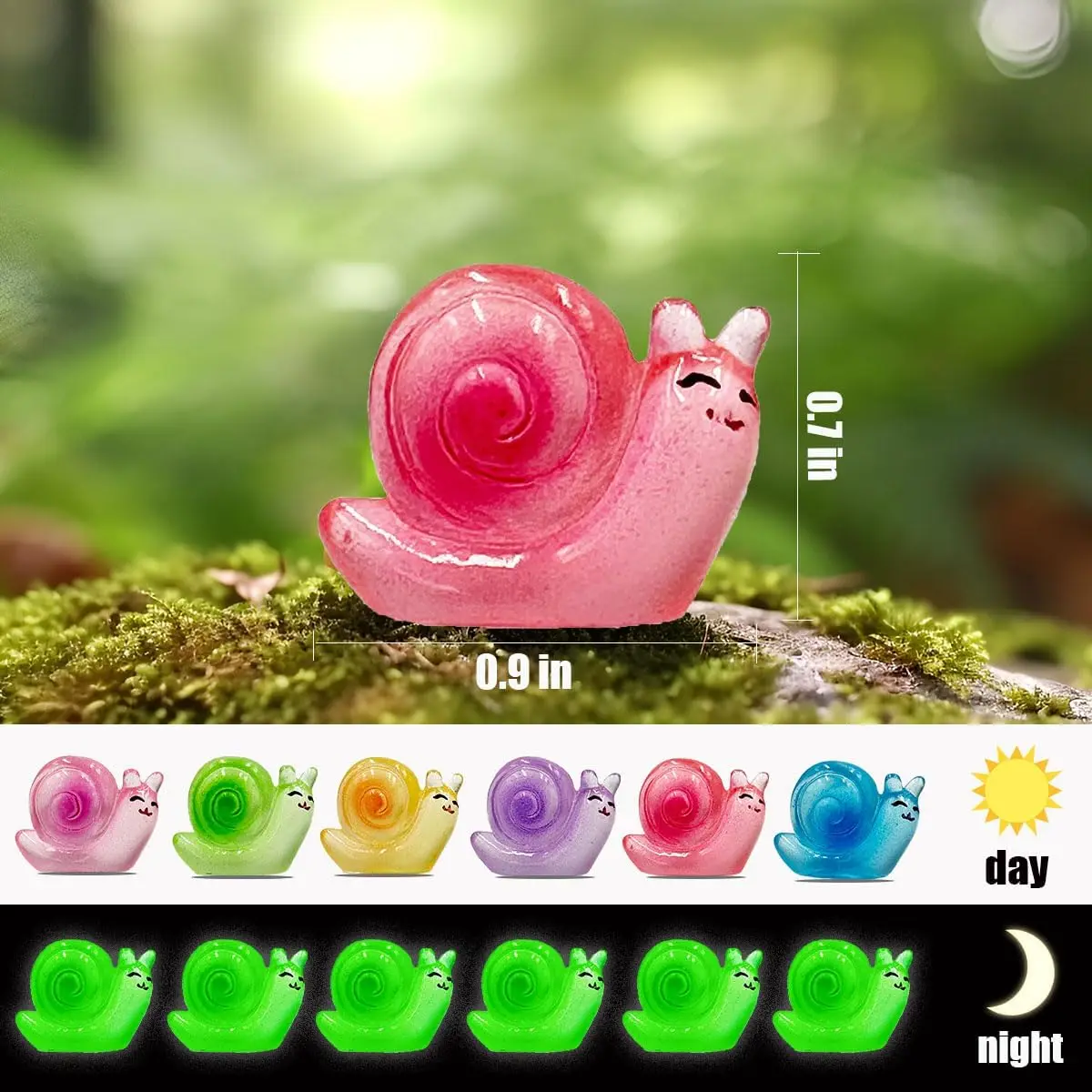 Glow in The Dark Snail Figurines 50Pcs Glow in The Dark Tiny Snail Miniature Figurines Snail DIY Ornament Accessories For Home Micro Fairy Garden Landscape Decor