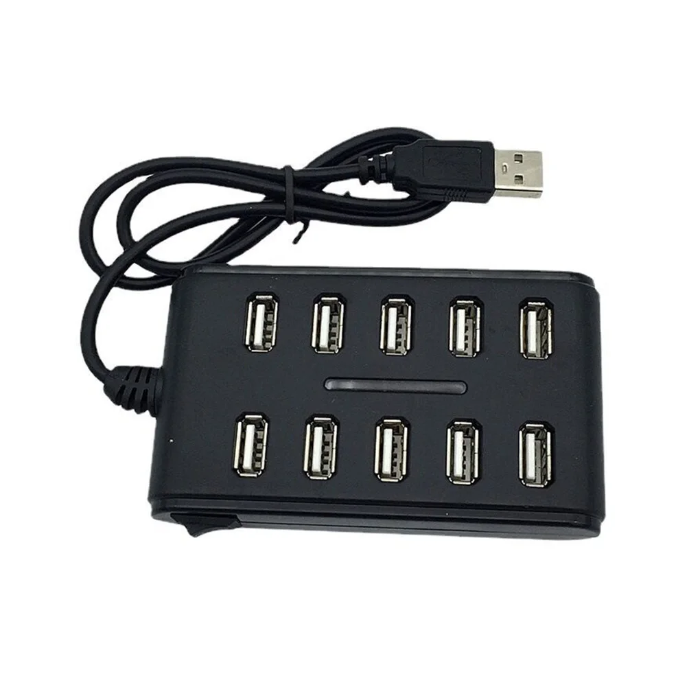 

USB 2 0 Hub Individual Switches Computer Laptop Electric USB-A Adapter Dual Row 10 Ports Converter Fast Speed Splitter