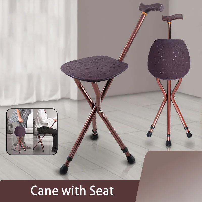 Sticks Folding Walking Cane with Seat for Seniors & Adults, 80-90cm Adjustable Cane Chair, Lightweight Aluminum Supports 136kg 2