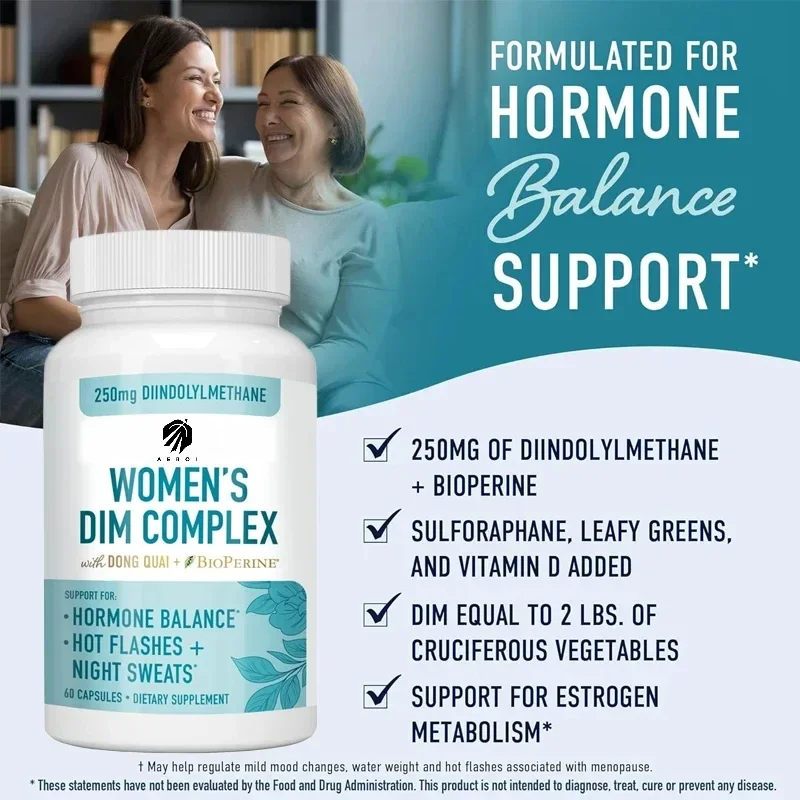 DIM Female Hormone Balance Relieve Menopausal Heat and Night Sweat 60 Capsules Estrogen Metabolic Supplement Gluten Free