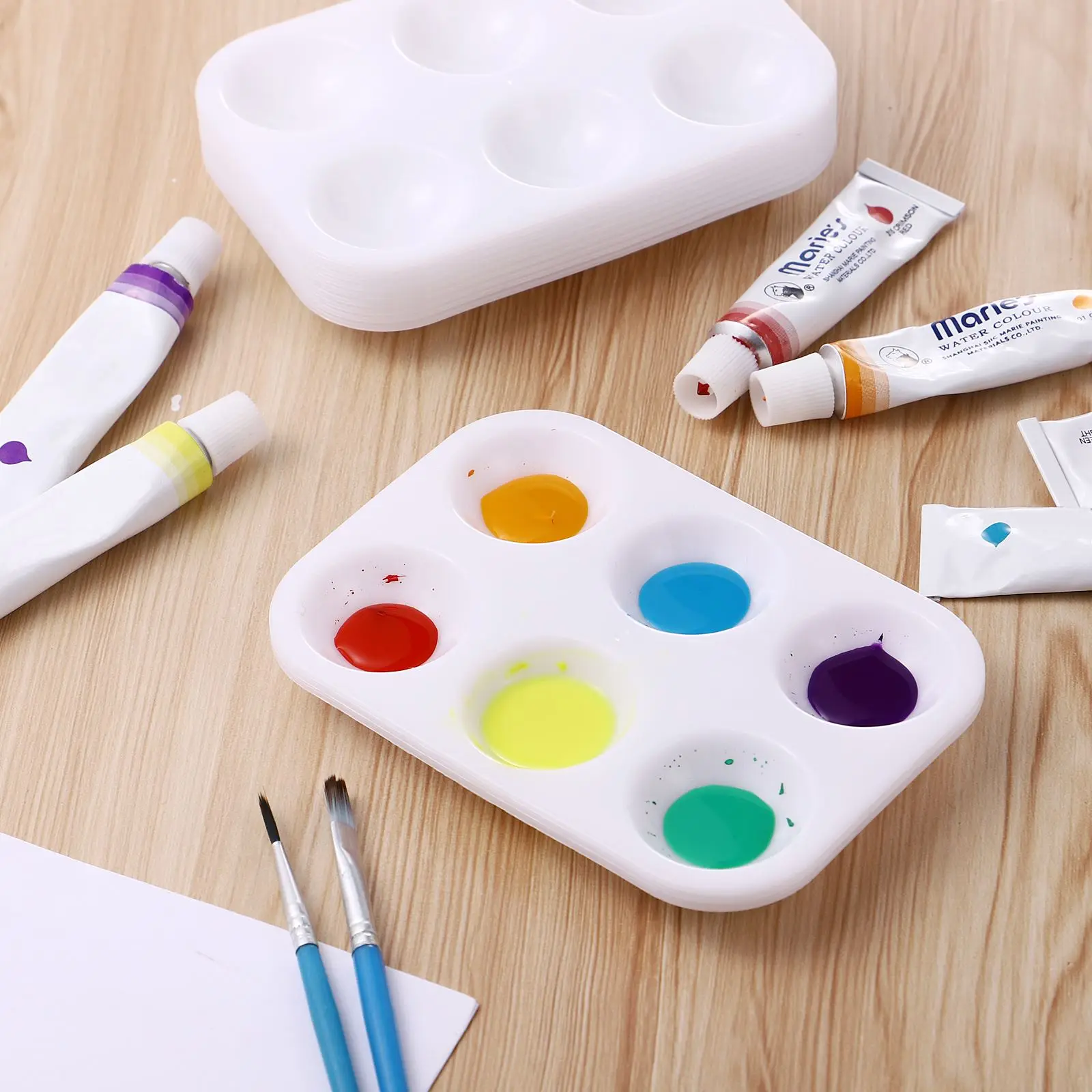 Paint Tray Color Palette Watercolor Palette 12pcs Plastic Paint Palettes 6 Compartments Rectangular Watercolor Painting Tray for DIY Craft and Art Painting