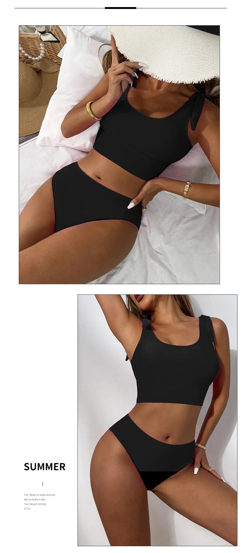 2024 neue Feste Farbe Mode Split Bikini Sexy Hohe Taille Sport Bademode für Frauen_voghion.com