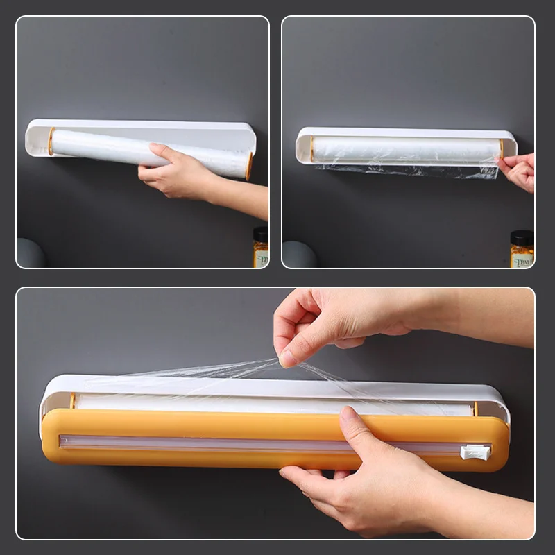 Magnetic 2 In 1 Plastic Wrap Dispenser Cling Film Dispenser Cutter Saran Wrap Dispenser Aluminum Foil Paper Cutter Kitchen Tools