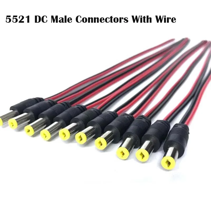 10pcs 5521 DC Male Connectors With Wire for Surveillance Camera Power ...