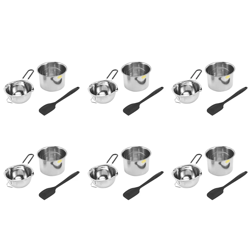 

6X Double Boiler Pot Set Stainless Steel Melting Pot With Silicone Spatula For Melting Chocolate,Soap,Wax,Candle Making