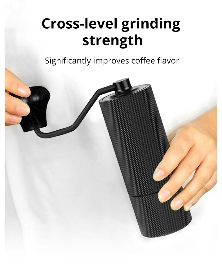 Sed5a7f067a014a8a9edd0aaa29195b2bv New Manual CNC Coffee Grinder Burr Inside High Quality Handle Design Portable Hand Grinder With Double Bearing Adjustable