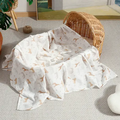 Elinfant Cute Soft Print Baby Towel Wrap 120x110cm Bamboo Cotton Baby Muslin Swaddle Blanket - Image 25