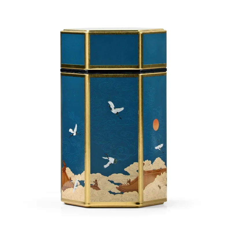 Creative Hexagonal Tea Pot Tin Can Chinese Tinplate Storage Tank Small Sealed Portable Box Empty Set Accessories