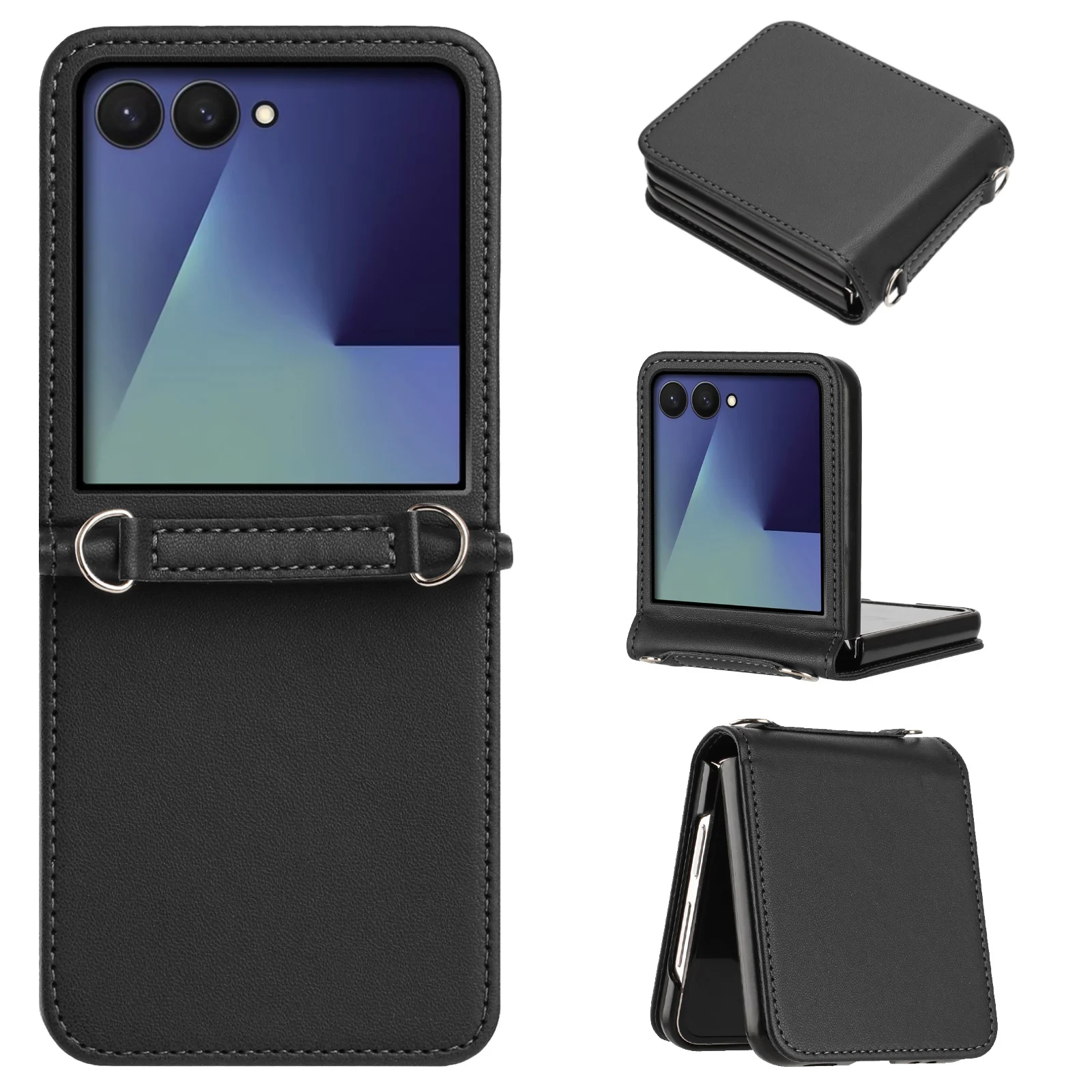 Slim Leather Phone Case with Kickstand and Shockproof Design - Solid Color Skin Feel