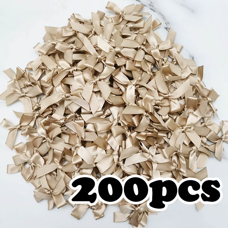 (200 Pcs) Champagne Ribbon Bows Small Size Polyester Satin Ribbons Bow Flower DIY Craft Decoration