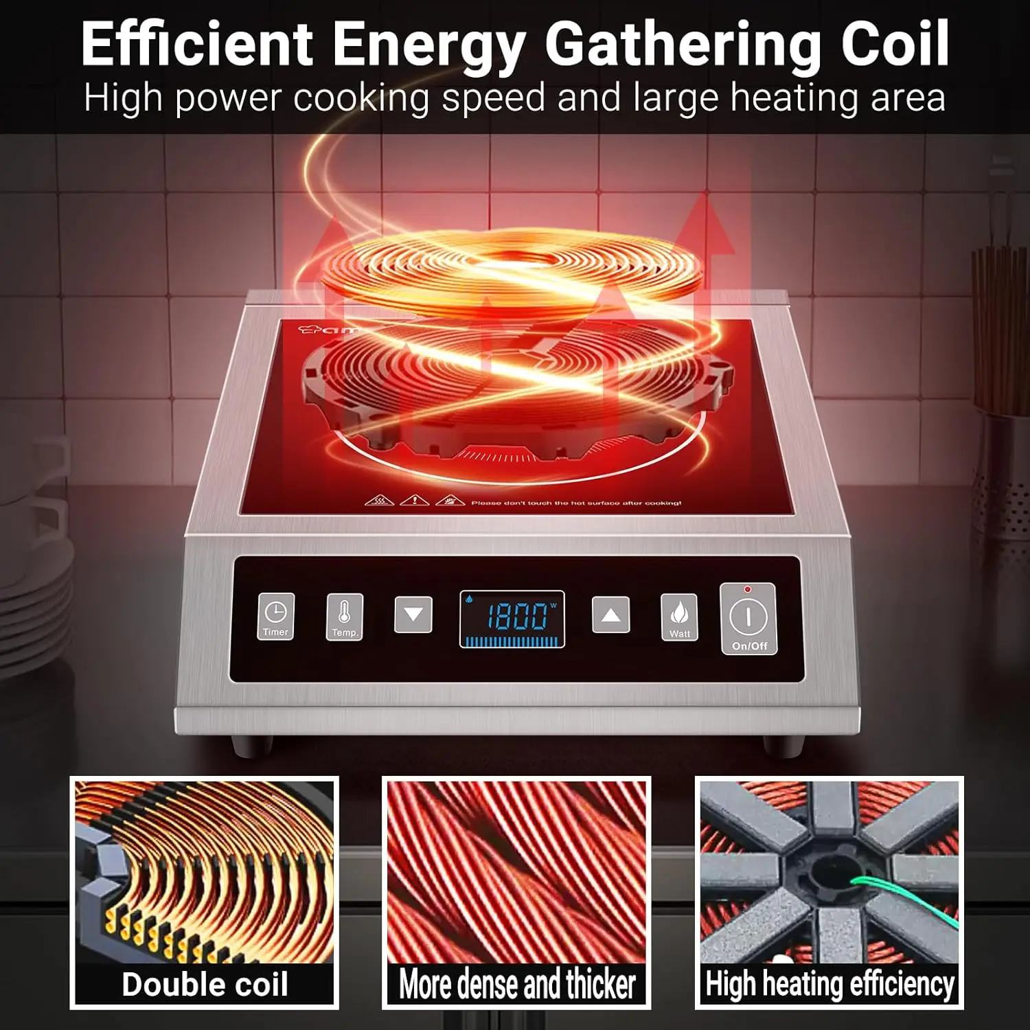 Induction Cooktop Commercial, Professional Portable Burner, 1800W Countertop Stove Burner with ETL-Certified Induction Hot Plate