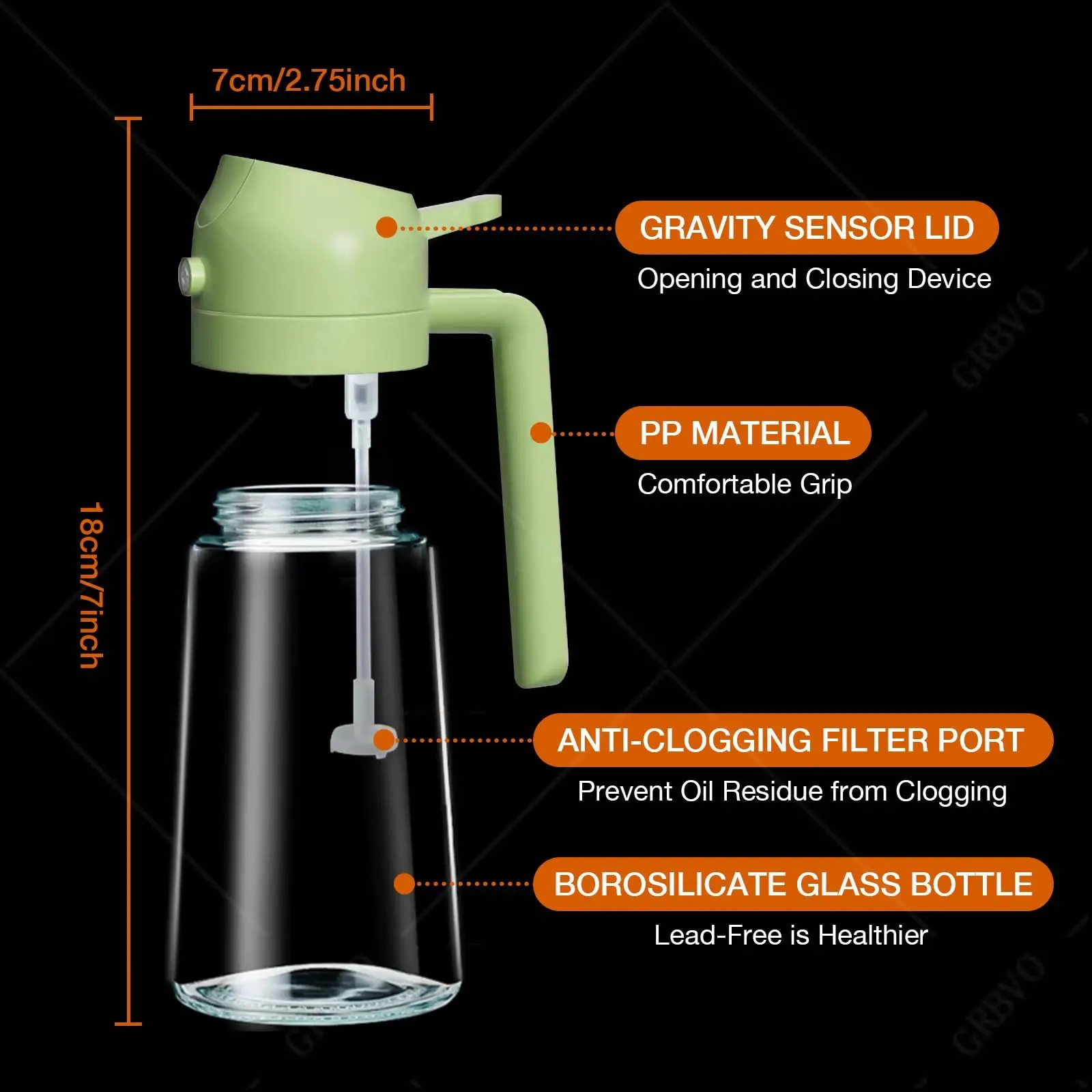 470ml Kitchen Oil Spray Dispenser Glass Olive Oil Cruet Anti-leakage BBQ Baking Cooking