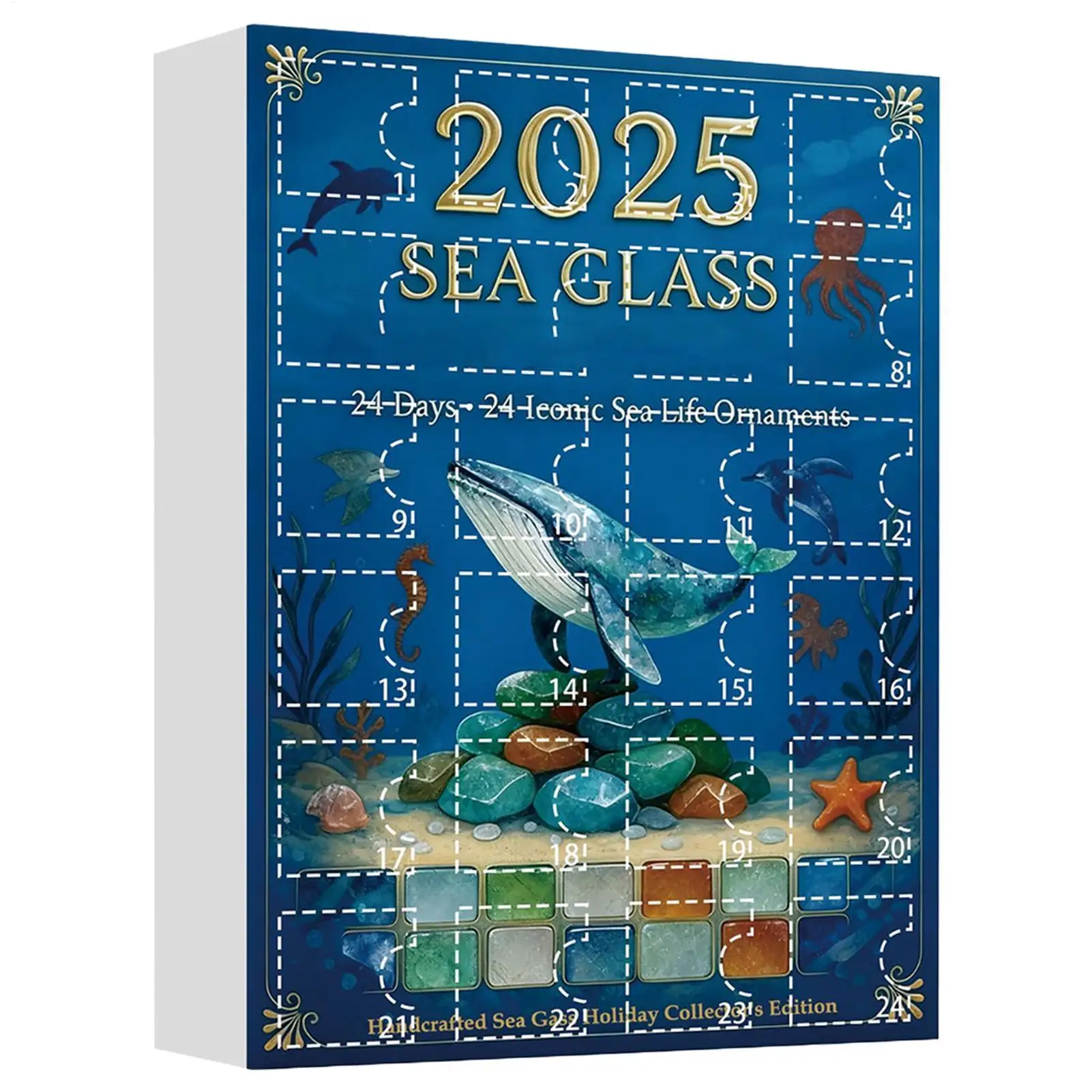 Christmas Advent Calendar 2D Acrylic Marine Life Ornament 24 Days Countdown Calendar Christmas Sea Glass Pendant for Kids Gifts
