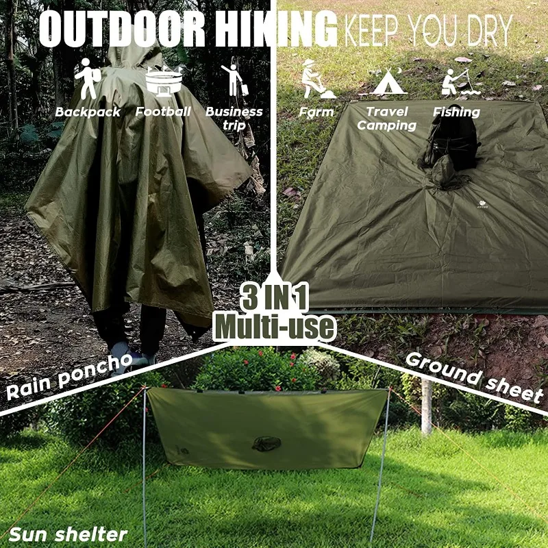 3 In 1 Outdoor Military Waterproof Raincoat Rain Coat Men Raincoat Women Awning From The Rain Motorcycle Poncho Picnic Mat raincoat poncho