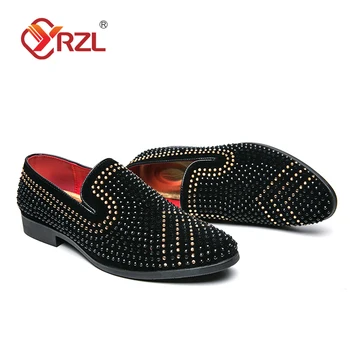 YRZL Dress Shoes Men Rhinestones Decorate Leather Shoes Slip on Flats New Design Moccasin Party Wedding Office Shoes for Men ጫማ ሰብኡት ራይንስቶን ብቘርበት እተሰርሐ ጫማ ኣብ ቅጥራን ሓድሽ ንድፊ ሞካዚን ናይ መርዓ ቤት ጽሕፈት ሰብኡት ጫማ - Image 3